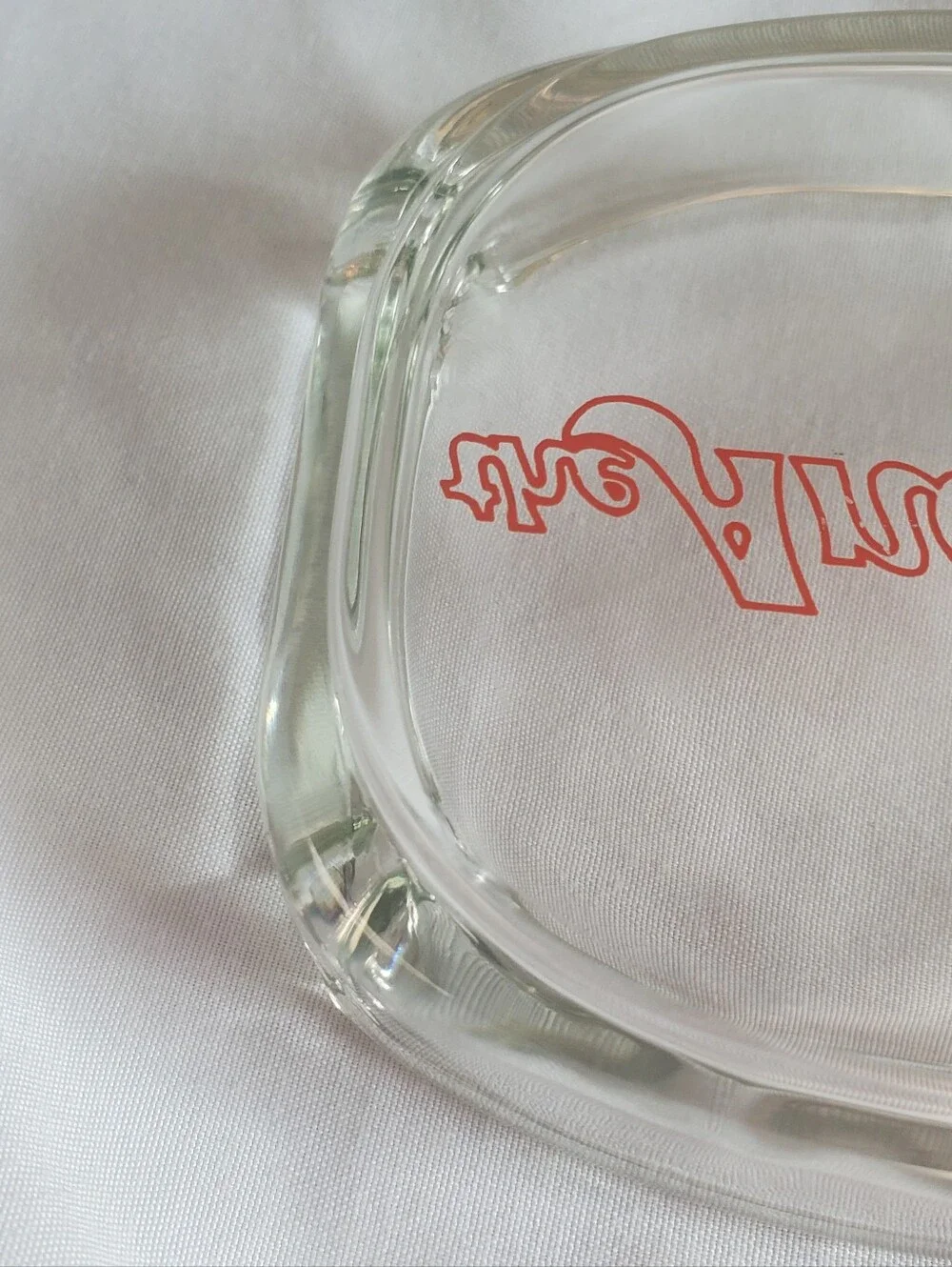 The Anchorage Vintage Clear Glass Ashtray with Red Script Logo Retro MCM EUC